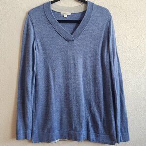 Orvis Sweater Mens Medium Blue 100% Merino Wool V Neck Pullover Lightweight Soft